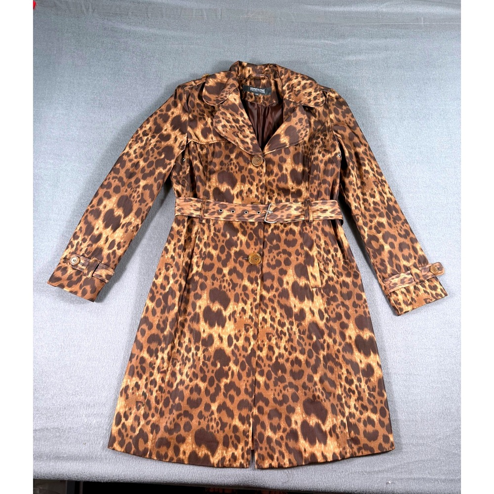 Kenneth Cole Reaction Leopard Print Trench Coat Belted Medium G-III Apparel Glam - Picture 5 of 13
